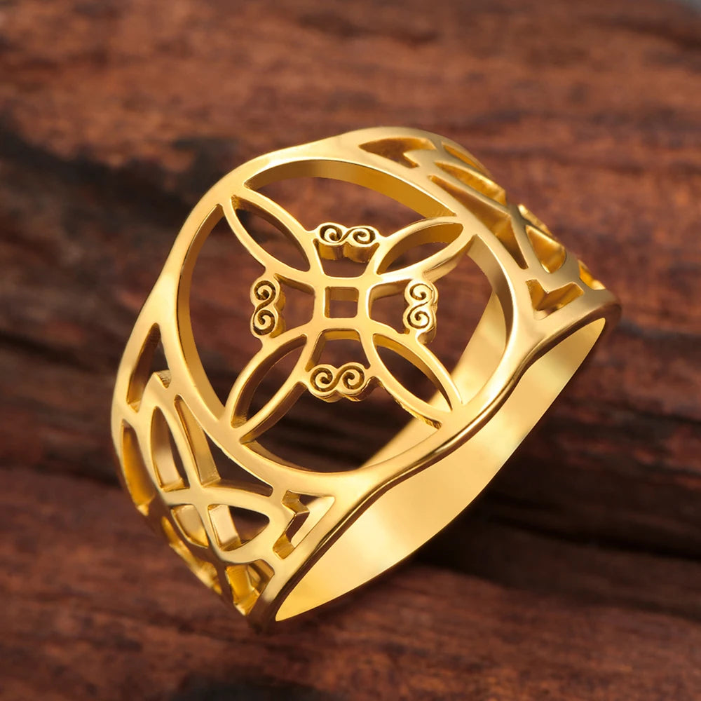 Dawapara Witch Knot Women Ring Celtics Knot Trinity Triquetra Ring Witchcraft Amulet Stainless Steel Wiccan Jewelry
