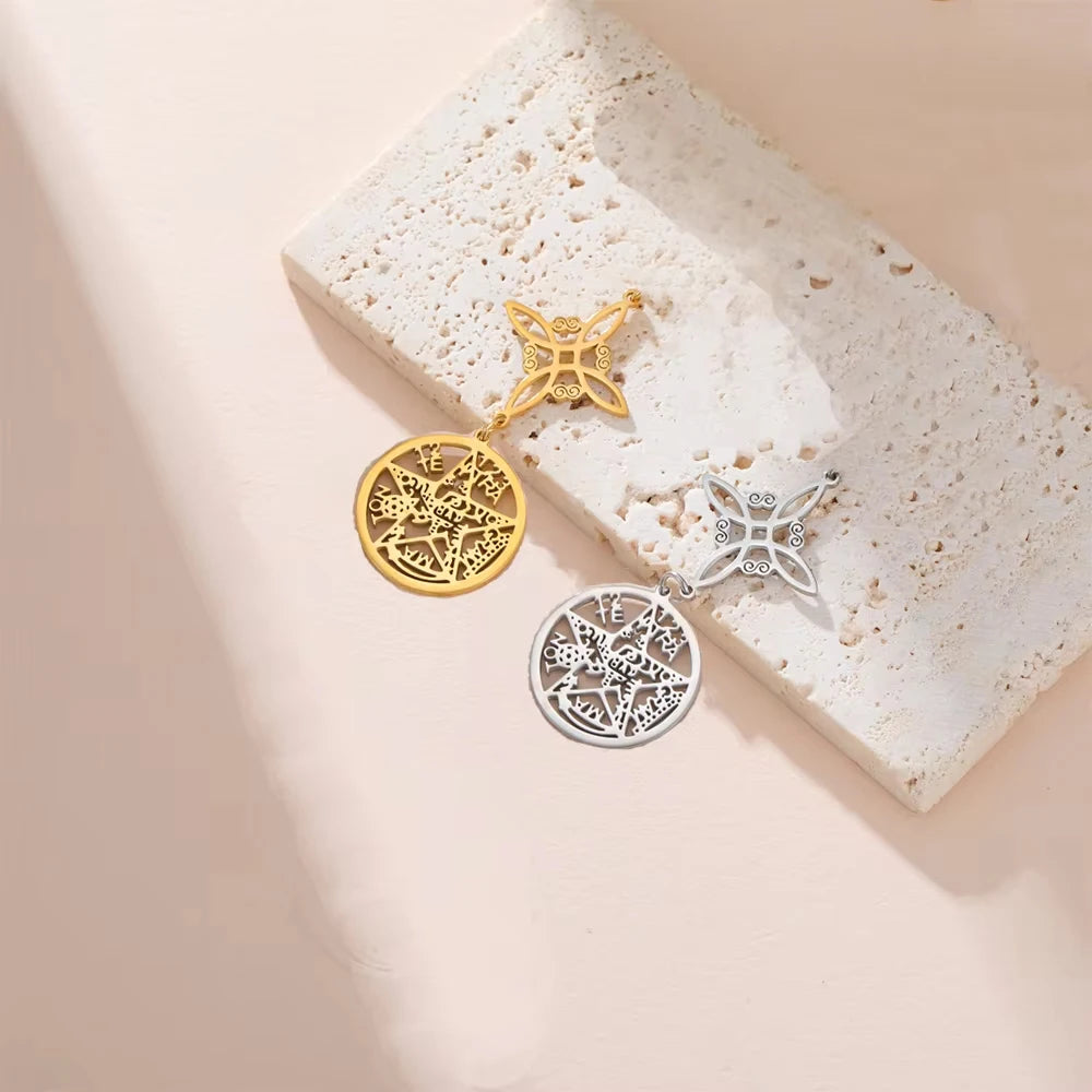 Double Amulet Protection Witch Knot Pentagram Tetragrammaton Charms Stainless Steel DIY Amulet Jewelry Wholesale