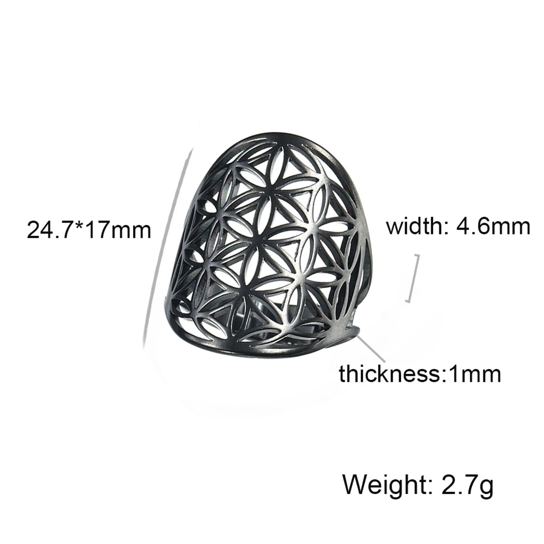 EUEAVAN Flower of Life Ring Stainless Steel Sacred Geometry Archangel Metatron Ring Adjustable Amulet Jewelry Gift Wholesale