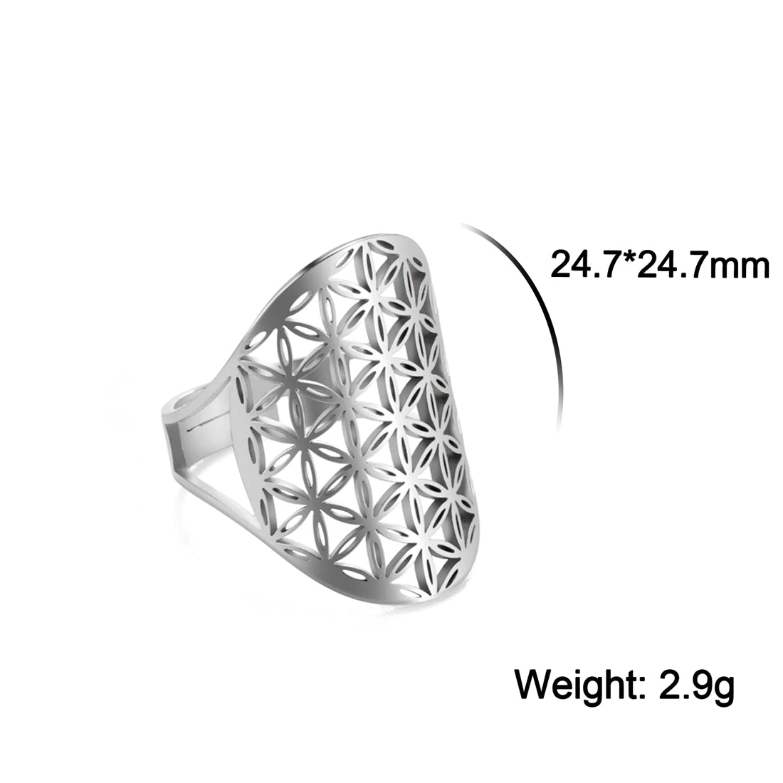 EUEAVAN Flower of Life Ring Stainless Steel Sacred Geometry Archangel Metatron Ring Adjustable Amulet Jewelry Gift Wholesale