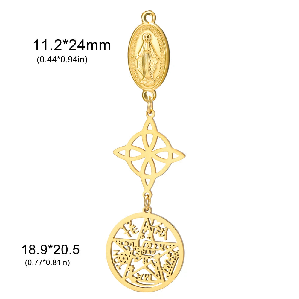 Double Amulet Protection Witch Knot Pentagram Tetragrammaton Charms Stainless Steel DIY Amulet Jewelry Wholesale