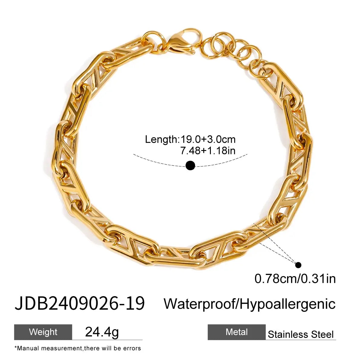 Uworld 18K Gold Color Plated Stainless Steel Reversing Needle Chain Men's Bracelet Stackable Chain Bracelet Neutral Jewelry