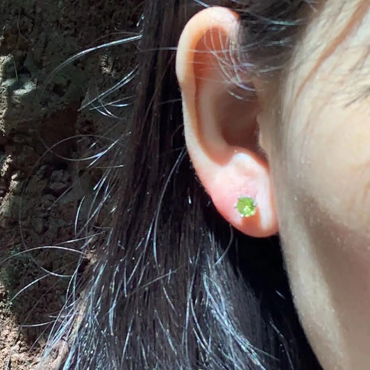 4MM Natural Peridot 925 Sterling Silver Stud Earrings For Women Jewelry Gift Simple Peridot Jewelry Green