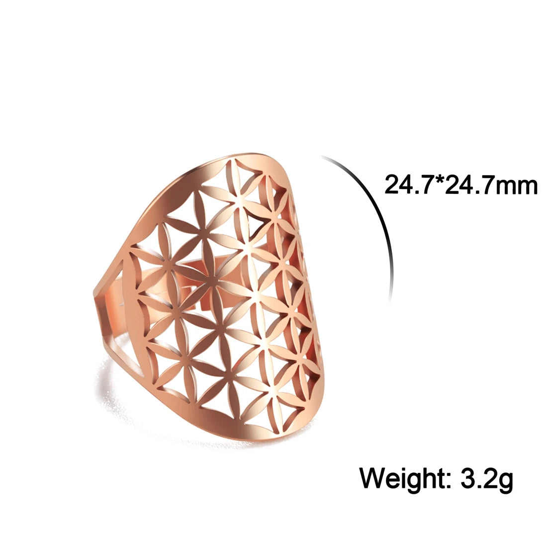 EUEAVAN Flower of Life Ring Stainless Steel Sacred Geometry Archangel Metatron Ring Adjustable Amulet Jewelry Gift Wholesale