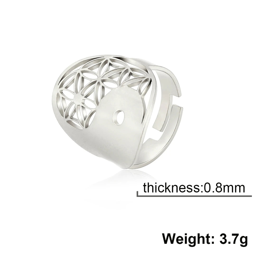 EUEAVAN Flower of Life Ring Stainless Steel Sacred Geometry Archangel Metatron Ring Adjustable Amulet Jewelry Gift Wholesale