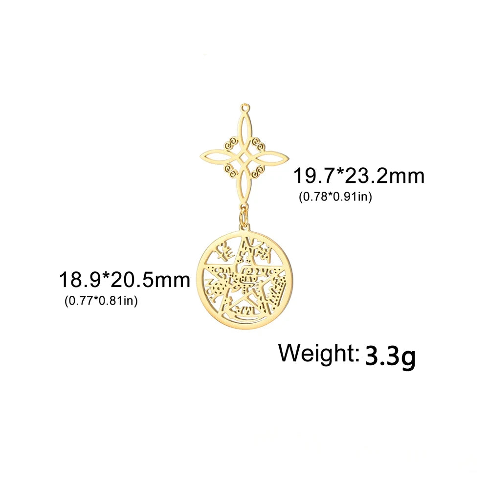 Double Amulet Protection Witch Knot Pentagram Tetragrammaton Charms Stainless Steel DIY Amulet Jewelry Wholesale