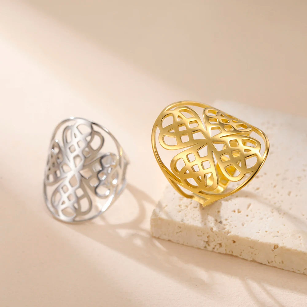 Dawapara Celtics Knot Four Leaf Clover Adjustable Ring Endless Knot Irish Jewelry Nordic Mythology Gift Stainless Steel