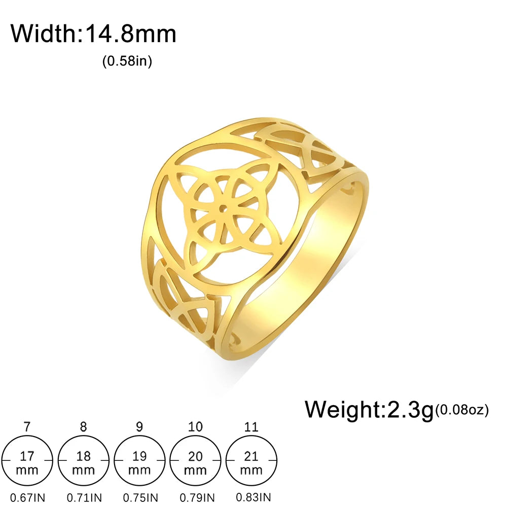 Dawapara Witch Knot Women Ring Celtics Knot Trinity Triquetra Ring Witchcraft Amulet Stainless Steel Wiccan Jewelry