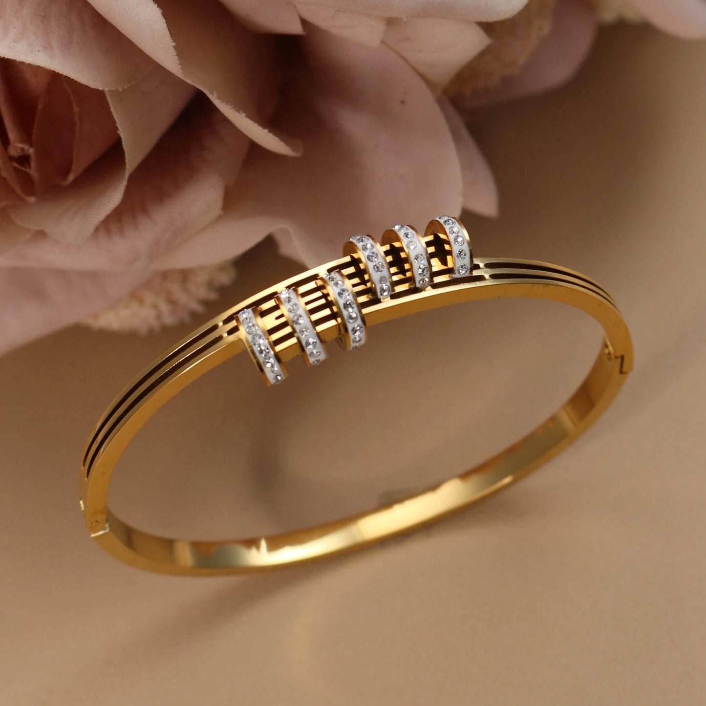 XB-133 New Stainless Steel Jewelry Crystal Bracelets Half Face Hollow Design Bangle For Women's Love Gifts Wholesale