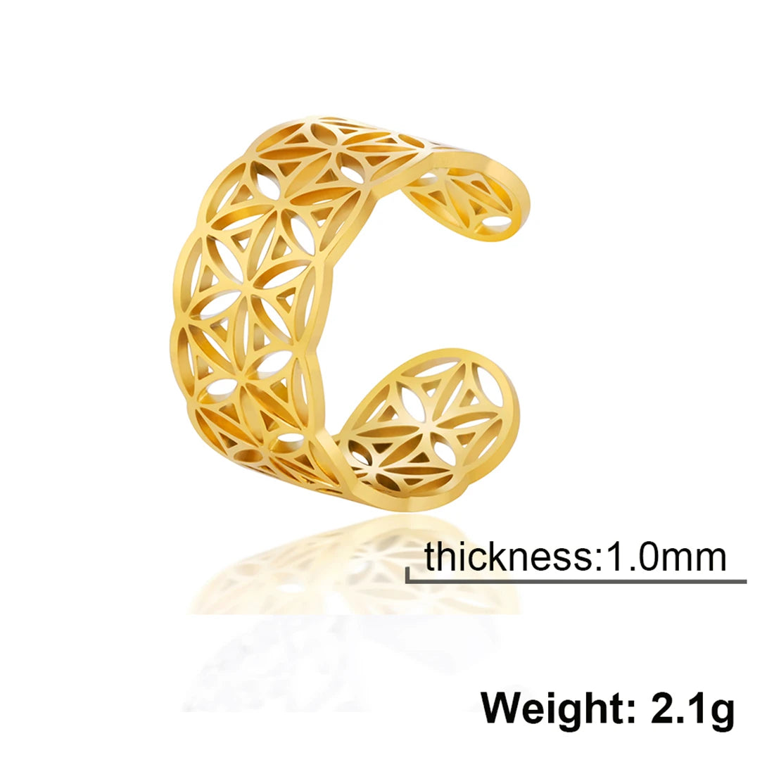 EUEAVAN Flower of Life Ring Stainless Steel Sacred Geometry Archangel Metatron Ring Adjustable Amulet Jewelry Gift Wholesale