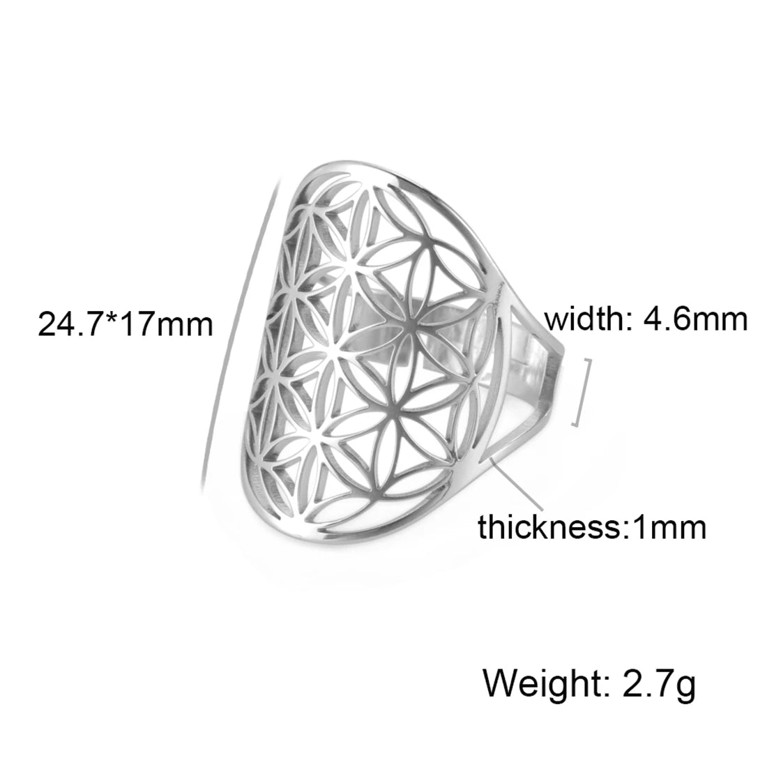 EUEAVAN Flower of Life Ring Stainless Steel Sacred Geometry Archangel Metatron Ring Adjustable Amulet Jewelry Gift Wholesale