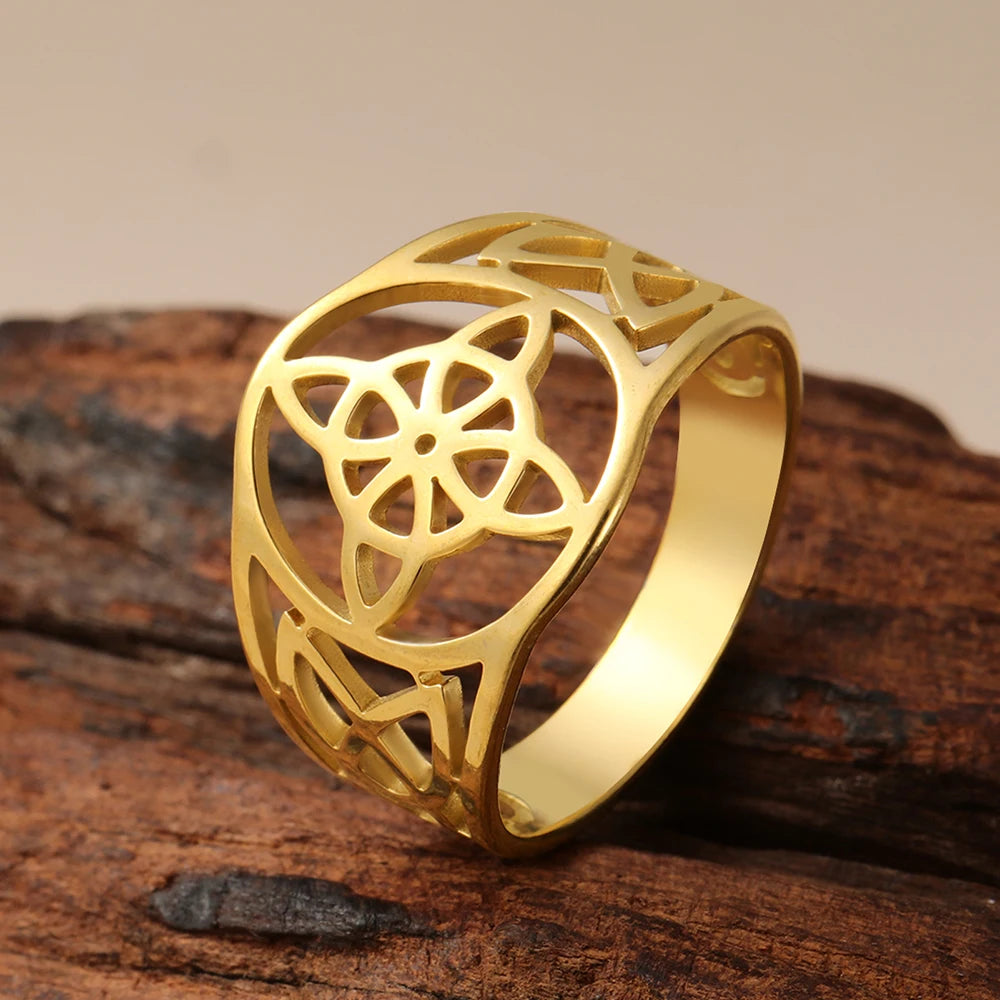 Dawapara Witch Knot Women Ring Celtics Knot Trinity Triquetra Ring Witchcraft Amulet Stainless Steel Wiccan Jewelry