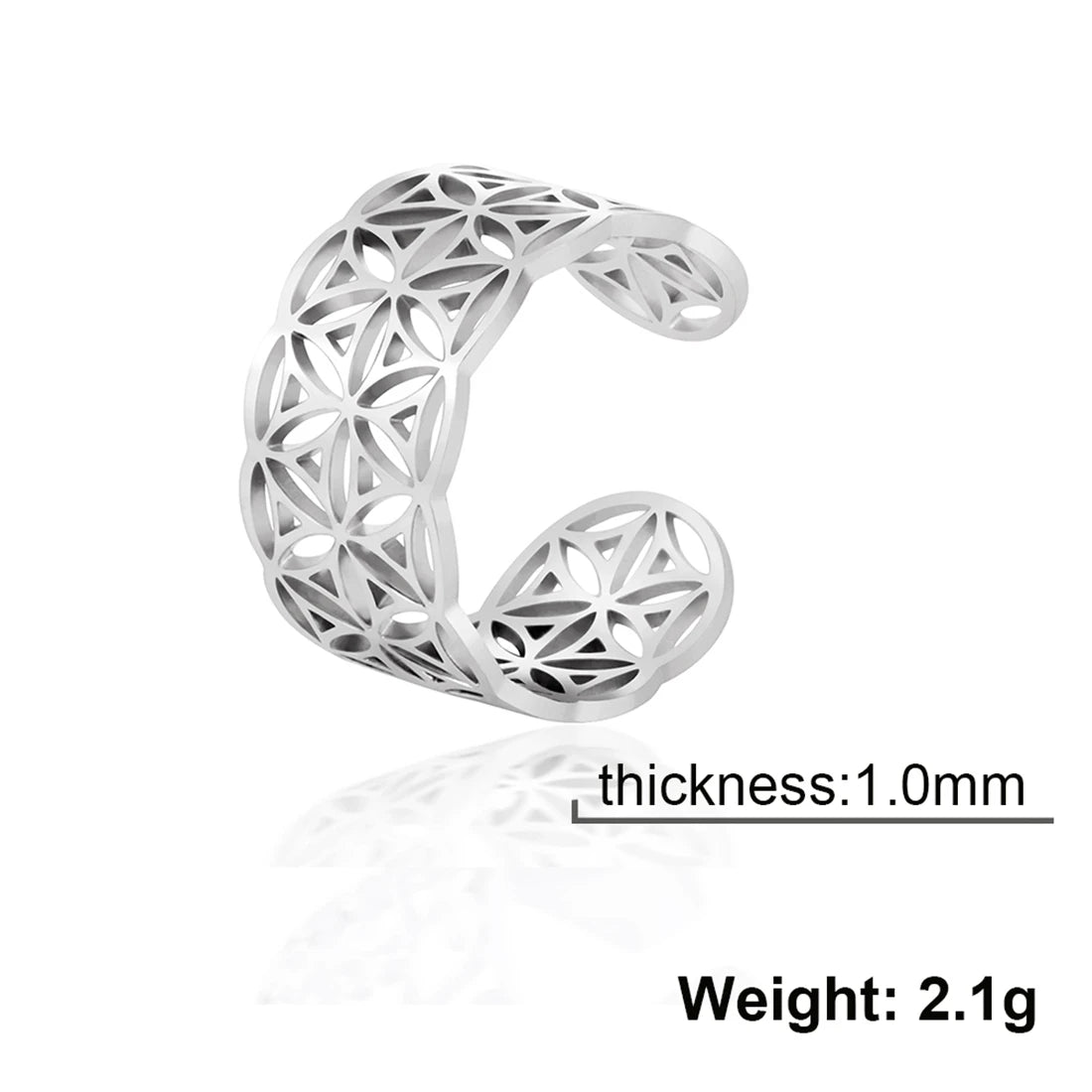 EUEAVAN Flower of Life Ring Stainless Steel Sacred Geometry Archangel Metatron Ring Adjustable Amulet Jewelry Gift Wholesale