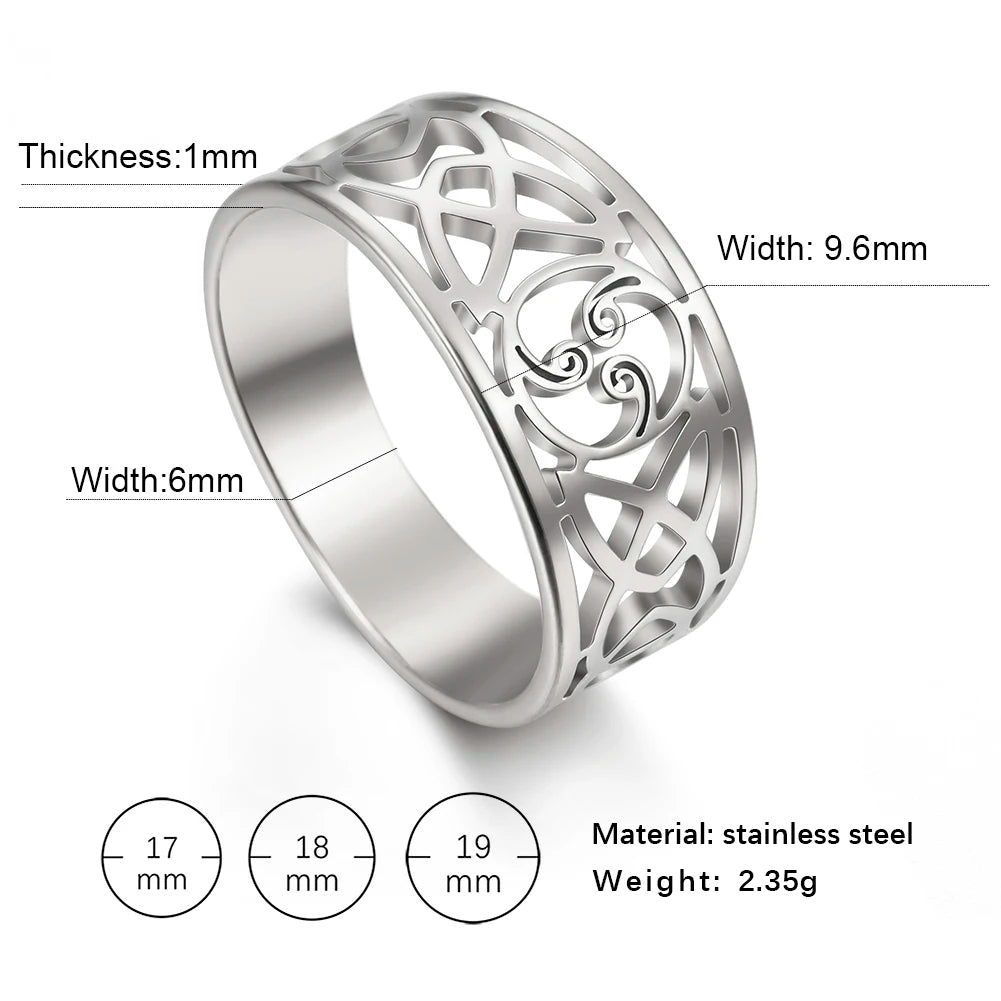 COOLTIME Witch Knot Triskele Triple Spiral Symbol Ring Stainless Steel Triskelion Amulet Ring for Women Men Vintage Jewelry Gift