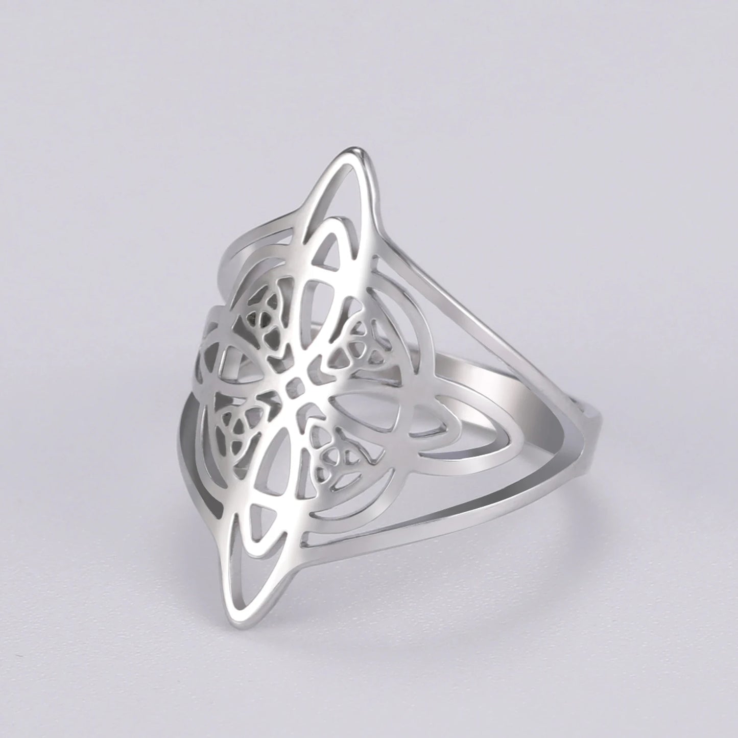 LIKGREAT Witch Knot Ring for Women Men Hollow Stainless Steel Finger Rings Celtic Vintage Amulet Protection Couple Jewelry Gifts