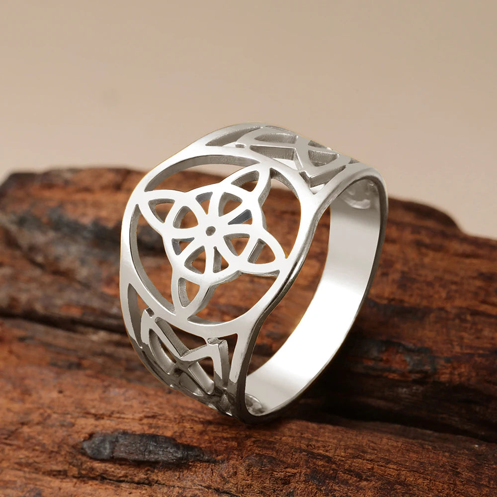 LIKGREAT Witch Knot Ring for Women Men Hollow Stainless Steel Finger Rings Celtic Vintage Amulet Protection Couple Jewelry Gifts