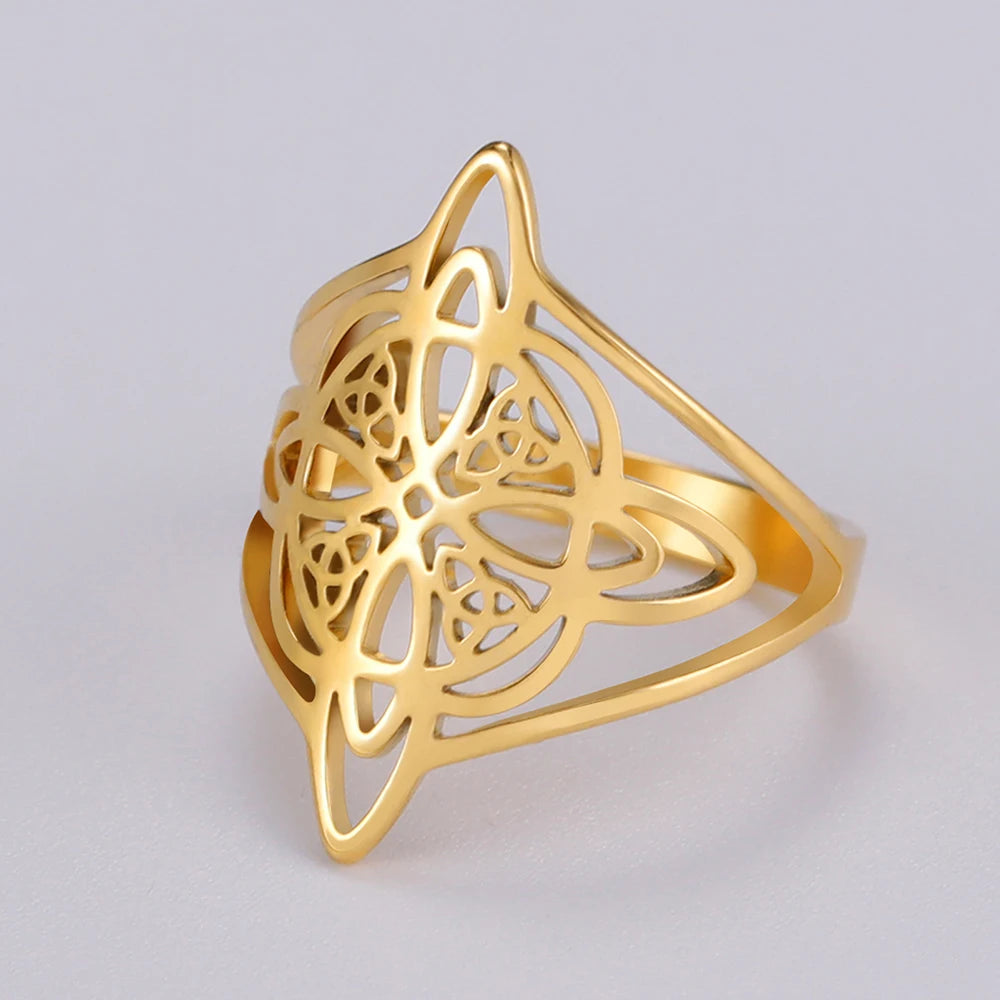 Dawapara Witch Knot Women Ring Celtics Knot Trinity Triquetra Ring Witchcraft Amulet Stainless Steel Wiccan Jewelry