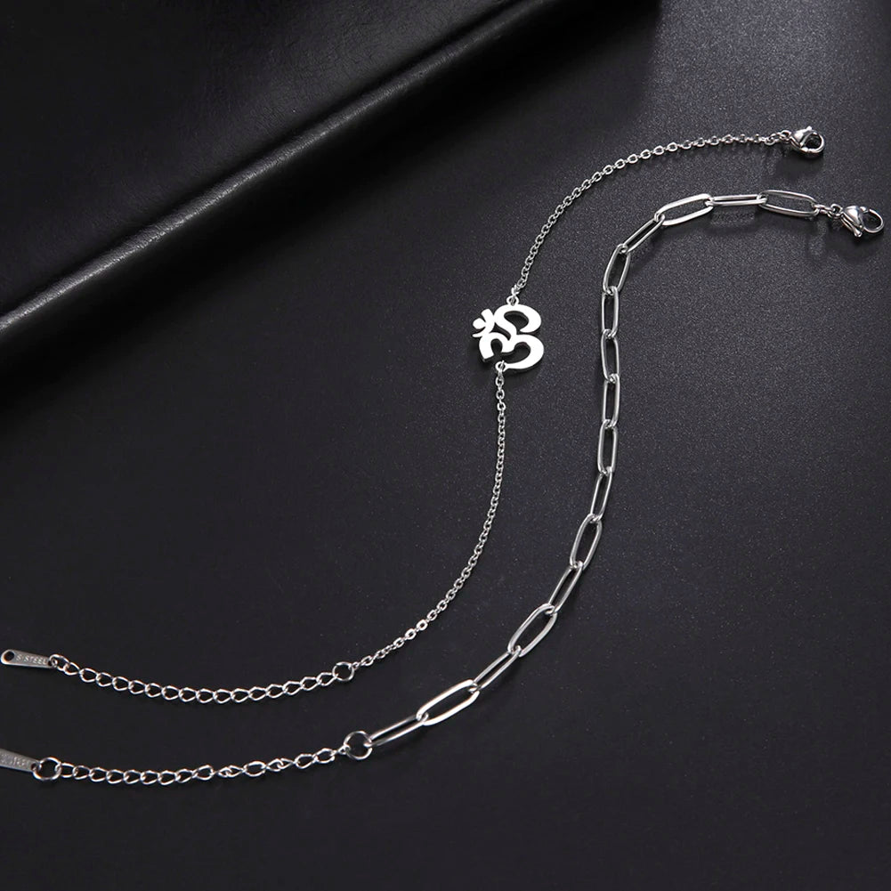 Unift Hindu Yoga Om Aum Bracelet for Women Double Chain Bracelets Bangles Buddhism Amulet Talisman Stainless Steel Jewelry Trend