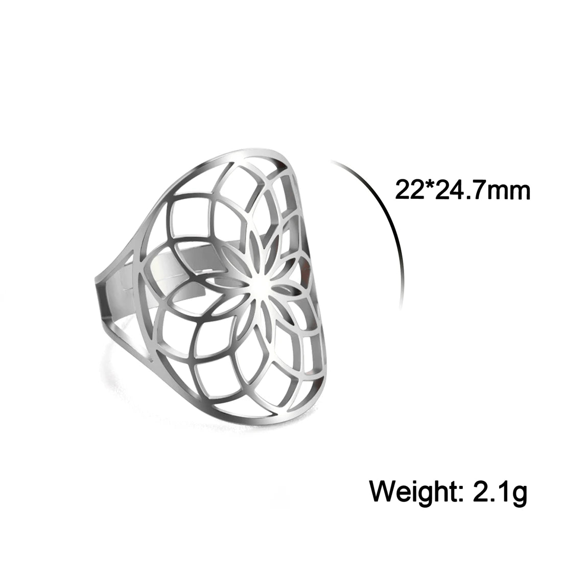 EUEAVAN Flower of Life Ring Stainless Steel Sacred Geometry Archangel Metatron Ring Adjustable Amulet Jewelry Gift Wholesale