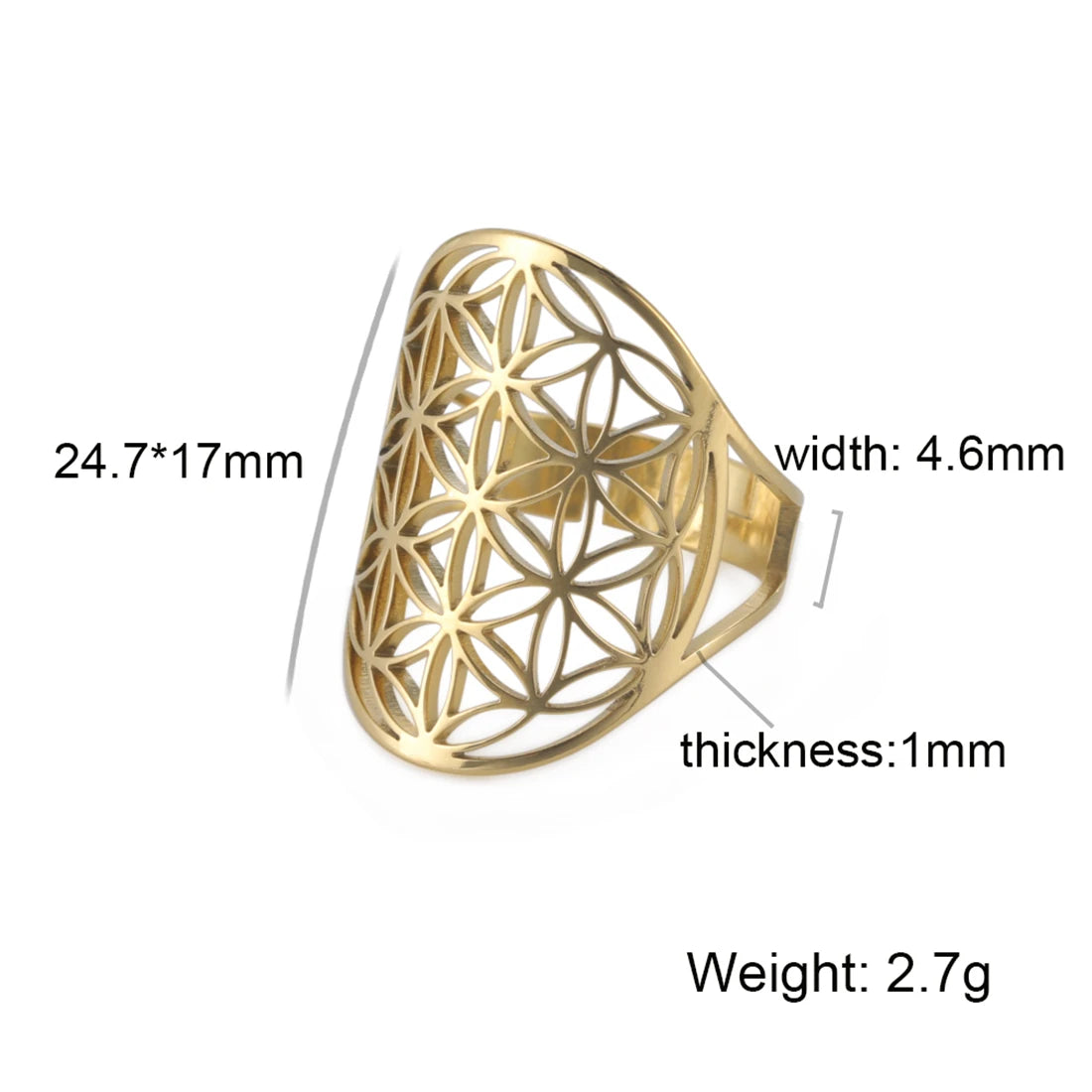 EUEAVAN Flower of Life Ring Stainless Steel Sacred Geometry Archangel Metatron Ring Adjustable Amulet Jewelry Gift Wholesale