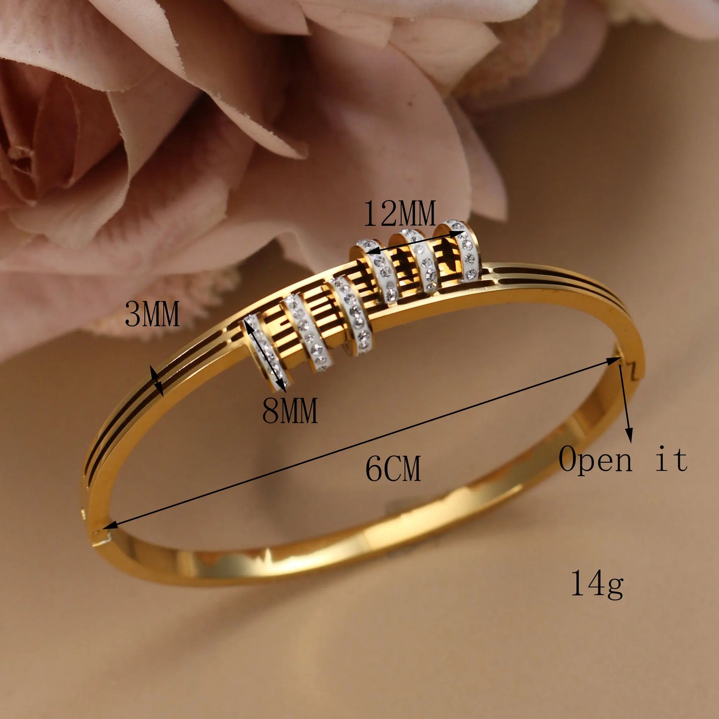 XB-133 New Stainless Steel Jewelry Crystal Bracelets Half Face Hollow Design Bangle For Women's Love Gifts Wholesale