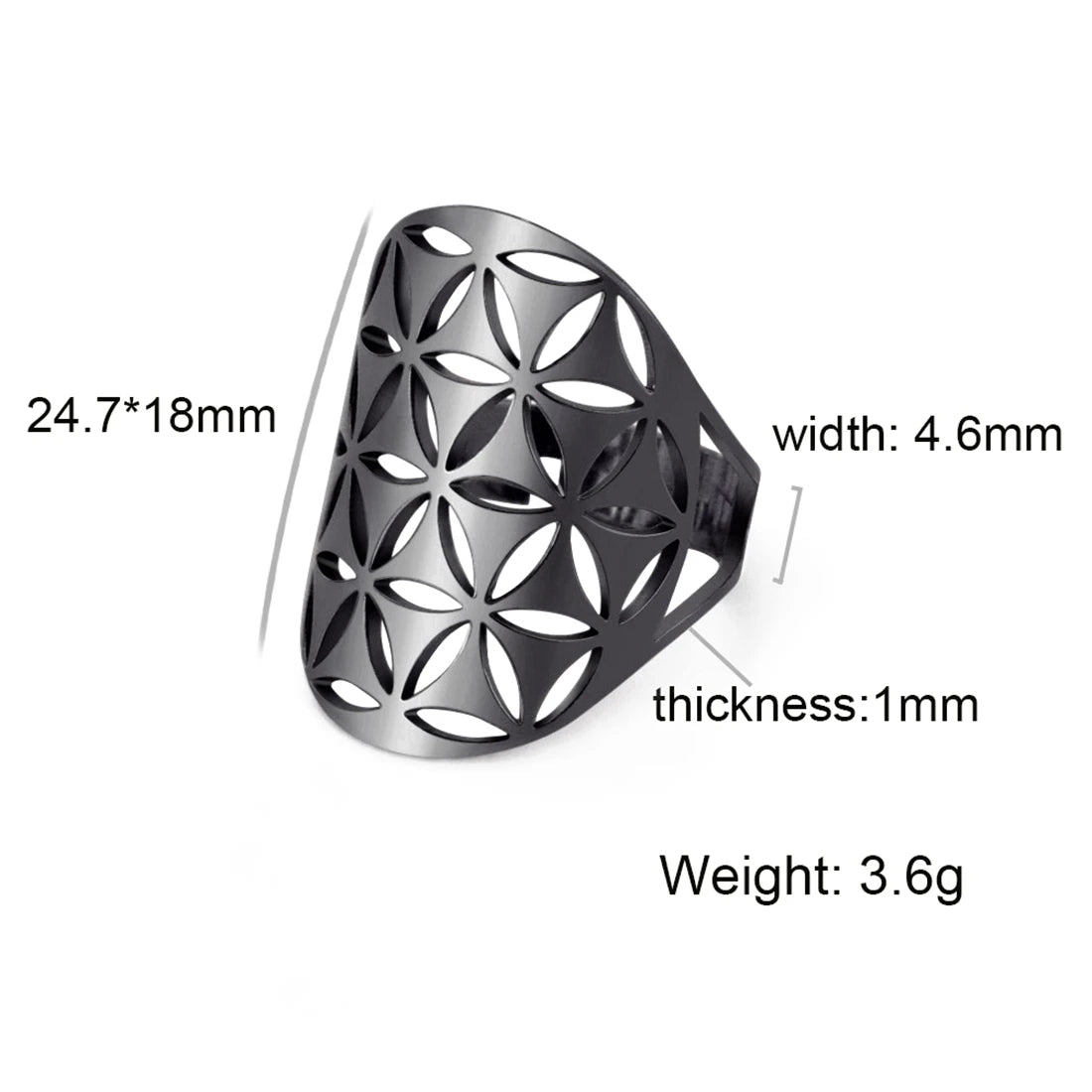 EUEAVAN Flower of Life Ring Stainless Steel Sacred Geometry Archangel Metatron Ring Adjustable Amulet Jewelry Gift Wholesale