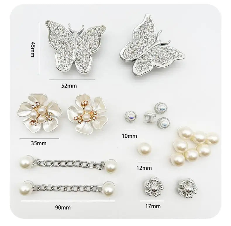 Fashion DIY Shoe Flower Shoe Jewelry Set Diamond Butterfly Pearl Flower Detachable Chain Buckle Creative Shoe Decoration