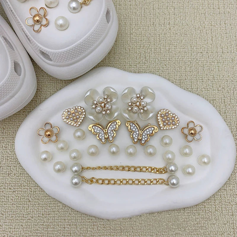 Fashion DIY Shoe Flower Shoe Jewelry Set Diamond Butterfly Pearl Flower Detachable Chain Buckle Creative Shoe Decoration