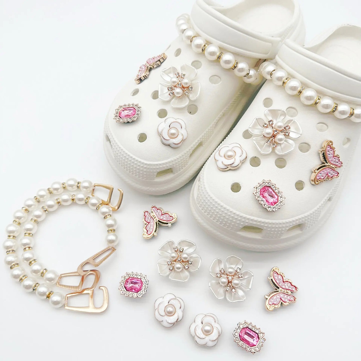 Fashion DIY Shoe Flower Shoe Jewelry Set Diamond Butterfly Pearl Flower Detachable Chain Buckle Creative Shoe Decoration