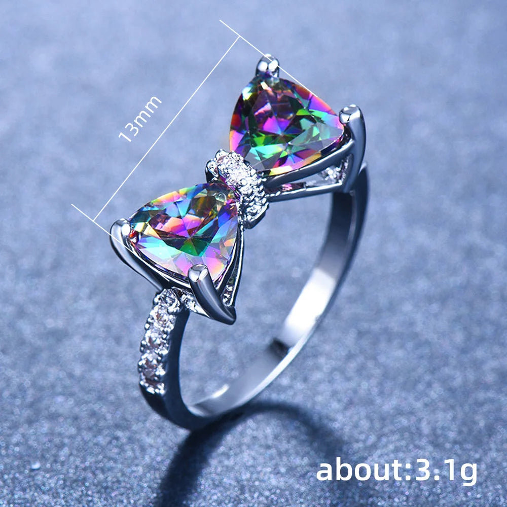 2023 Romantic Bow Colorful Austrian Rings for Women High Quality 316L Stainless Steel Ring Wedding Party Birthday Gift Jewelry