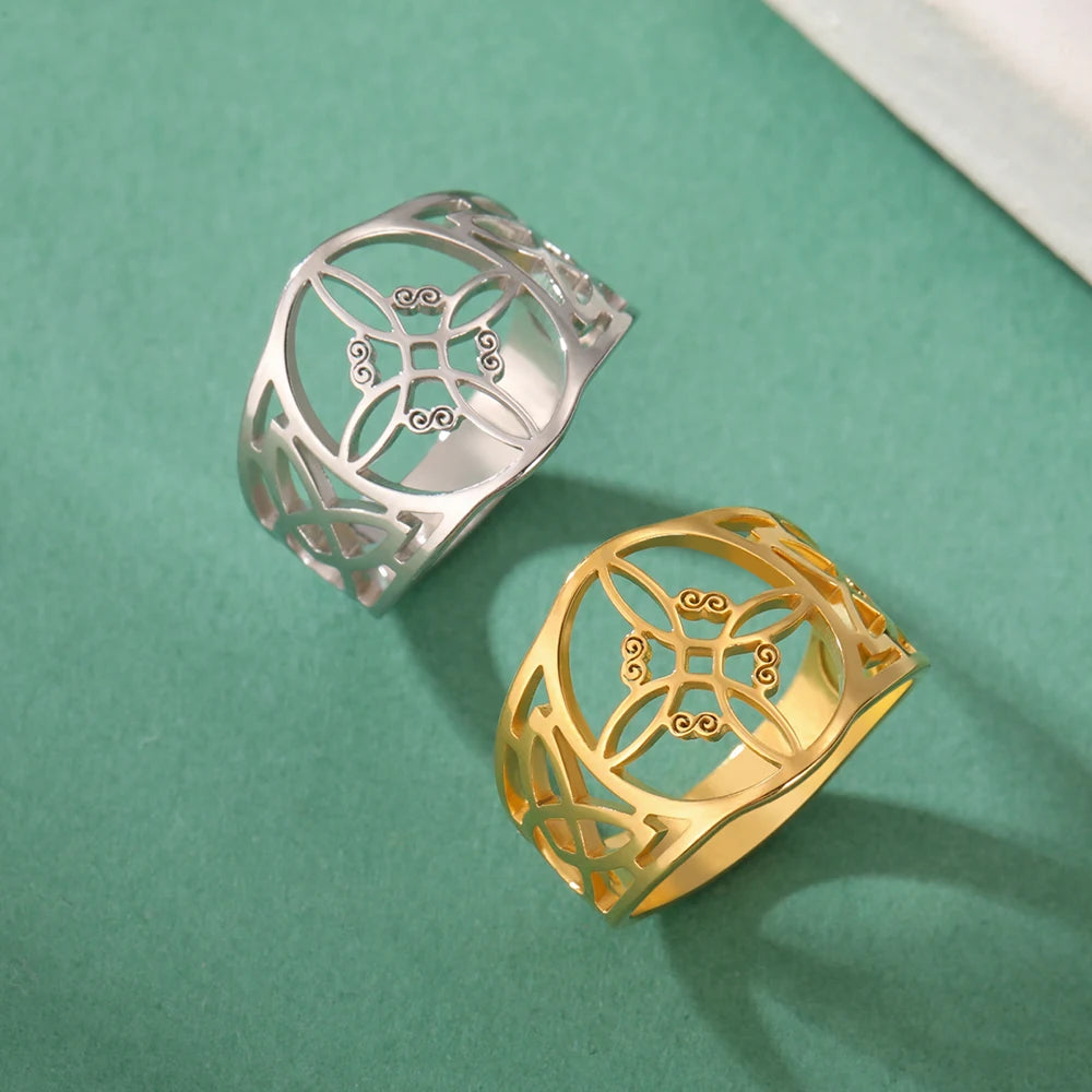 Dawapara Witch Knot Women Ring Celtics Knot Trinity Triquetra Ring Witchcraft Amulet Stainless Steel Wiccan Jewelry