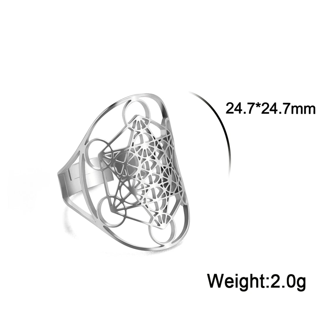 EUEAVAN Flower of Life Ring Stainless Steel Sacred Geometry Archangel Metatron Ring Adjustable Amulet Jewelry Gift Wholesale