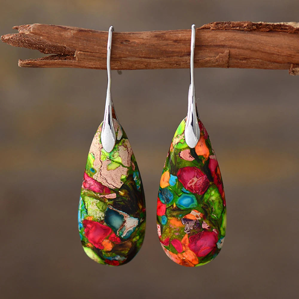 Earrings For Women New Bohemian Emperor Stone Drop Pendant Earrings, Personality Trend Natural Stone Jewelry