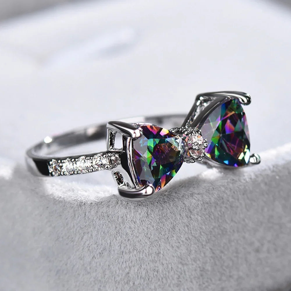 2023 Romantic Bow Colorful Austrian Rings for Women High Quality 316L Stainless Steel Ring Wedding Party Birthday Gift Jewelry