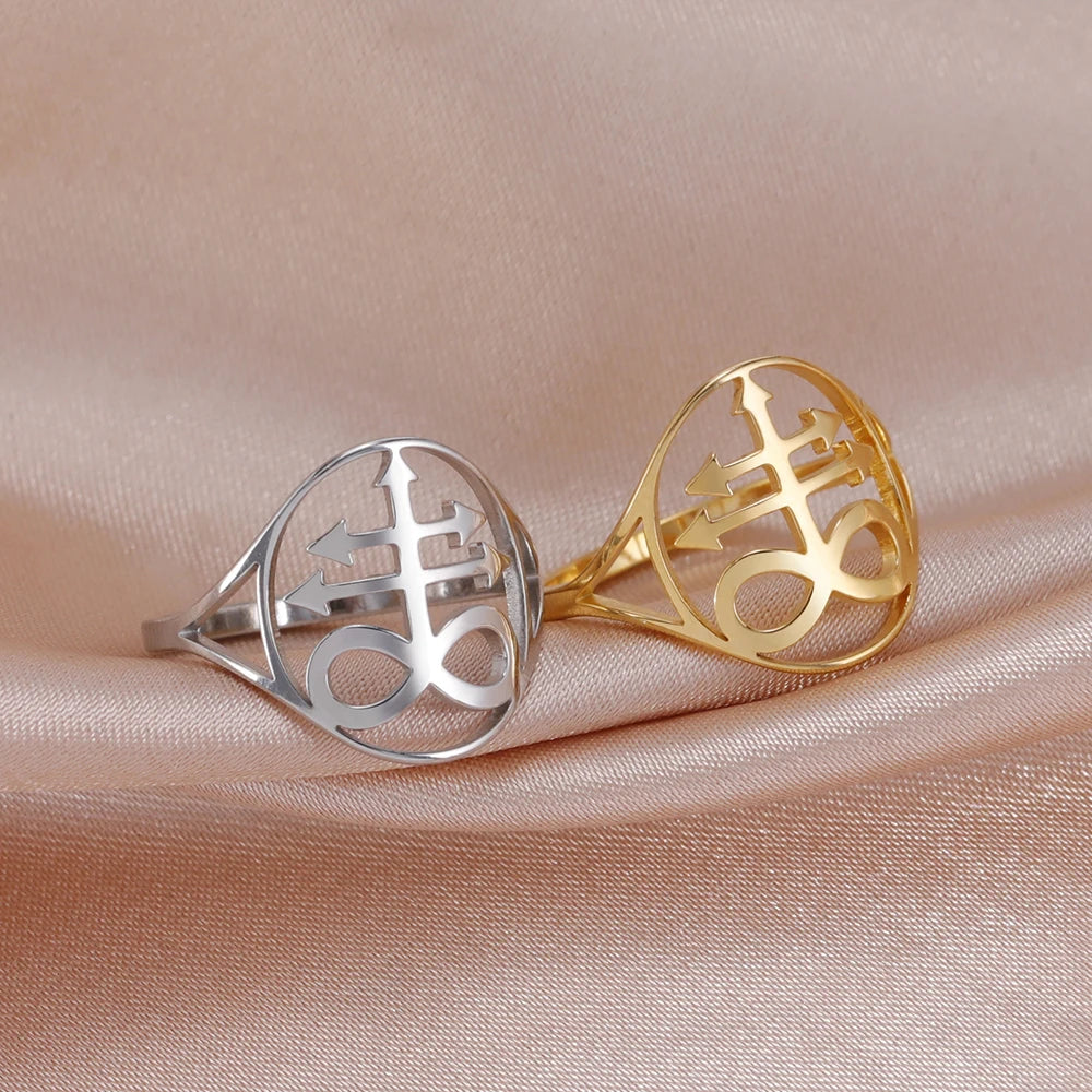 Dawapara Leviathan Cross Ring Church Seal of Lucifer Lorraine Cross Alchemical Symbol Stainless Steel Finger Ring