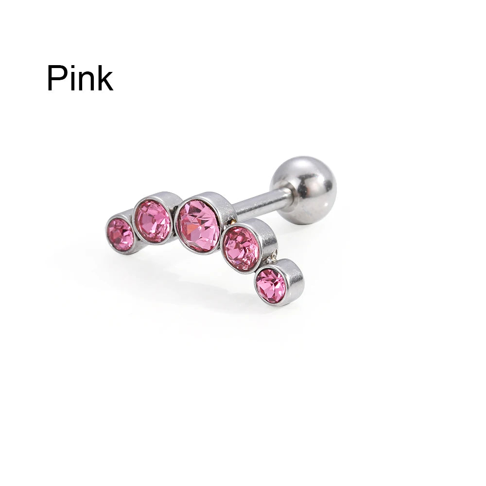 1PC Cartilage Helix Tragus Stud Earrings Ear Nail Stainless Steel Bar Piercing Crystal Body Jewelry Accessories Gifts
