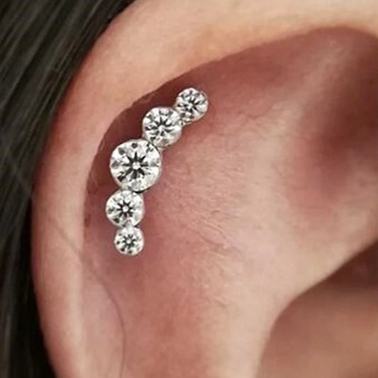 1PC Cartilage Helix Tragus Stud Earrings Ear Nail Stainless Steel Bar Piercing Crystal Body Jewelry Accessories Gifts