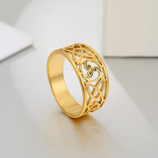 Skyrim Vintage Irish Knot Stainless Steel Ring Cutout Elegant Gold Color Finger Rings Jewelry Anniversary Gift for Women Friend