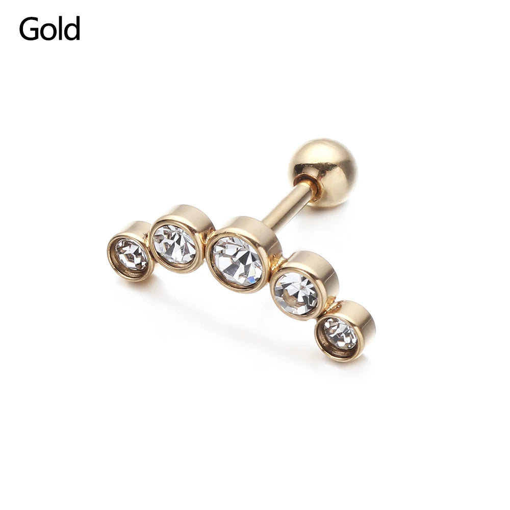 1PC Cartilage Helix Tragus Stud Earrings Ear Nail Stainless Steel Bar Piercing Crystal Body Jewelry Accessories Gifts