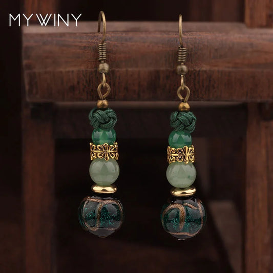 star handmade glass glazed vintage copper earrings ,New Original Aventurine jewelry exotic earrings,