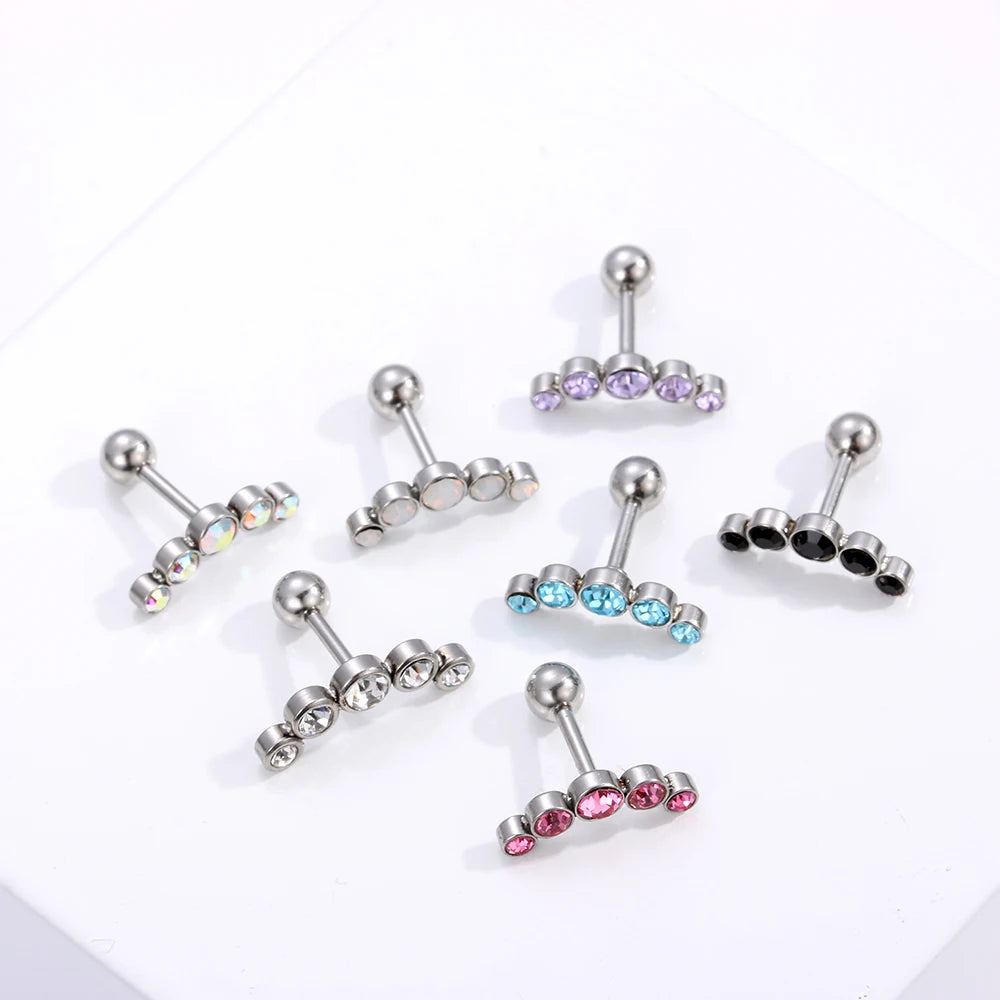 1PC Cartilage Helix Tragus Stud Earrings Ear Nail Stainless Steel Bar Piercing Crystal Body Jewelry Accessories Gifts