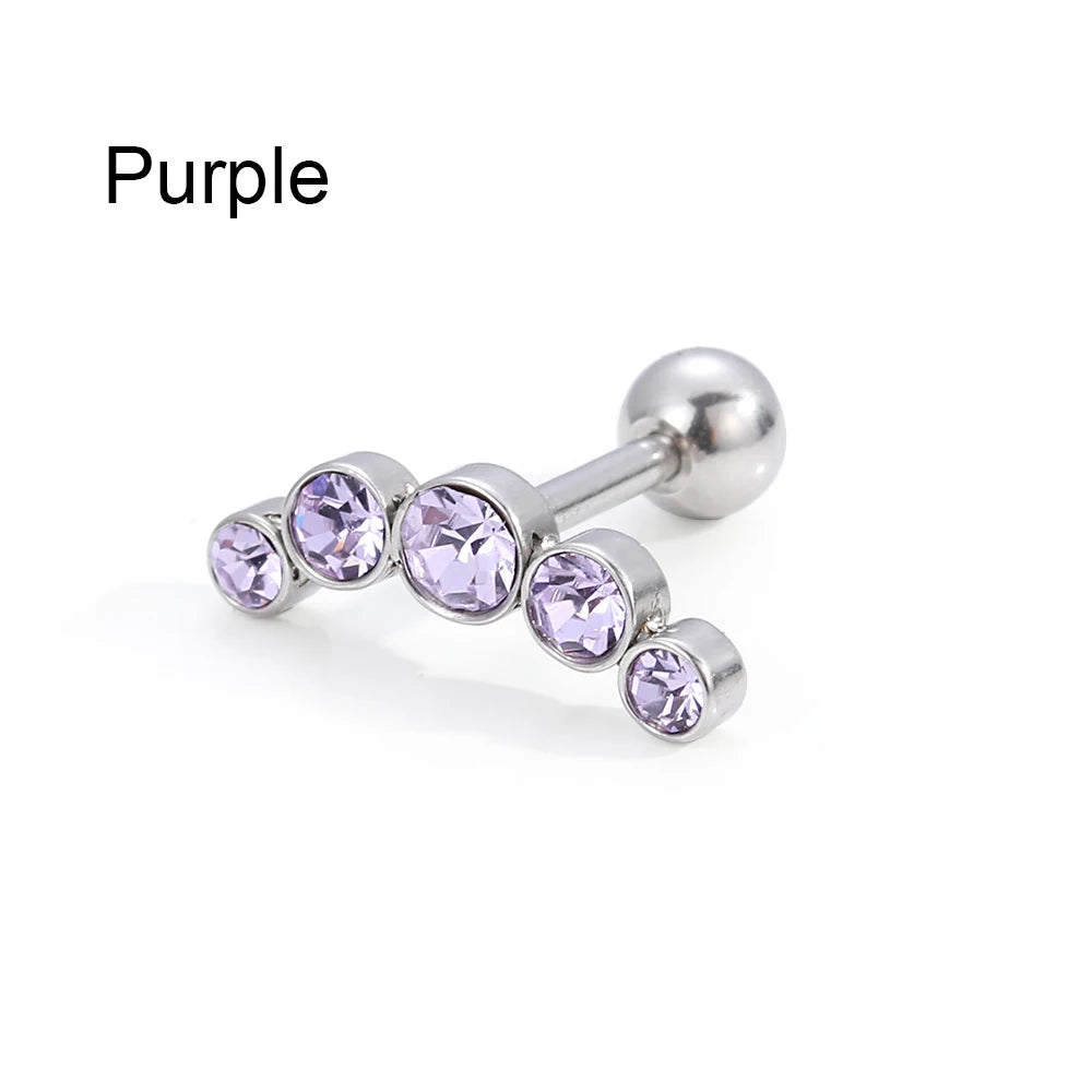 1PC Cartilage Helix Tragus Stud Earrings Ear Nail Stainless Steel Bar Piercing Crystal Body Jewelry Accessories Gifts