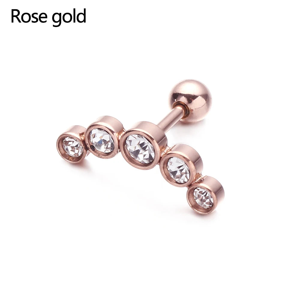 1PC Cartilage Helix Tragus Stud Earrings Ear Nail Stainless Steel Bar Piercing Crystal Body Jewelry Accessories Gifts