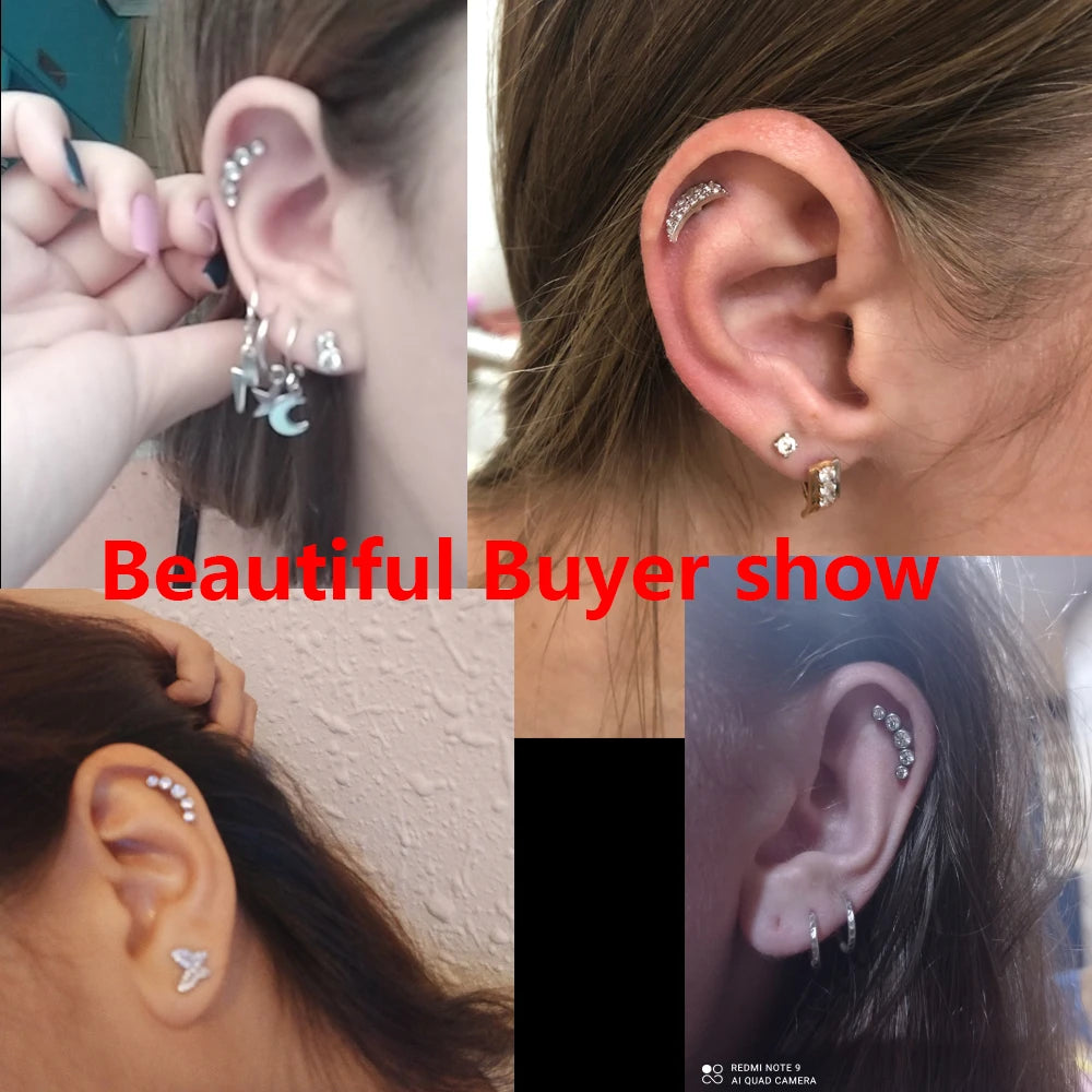1PC Cartilage Helix Tragus Stud Earrings Ear Nail Stainless Steel Bar Piercing Crystal Body Jewelry Accessories Gifts