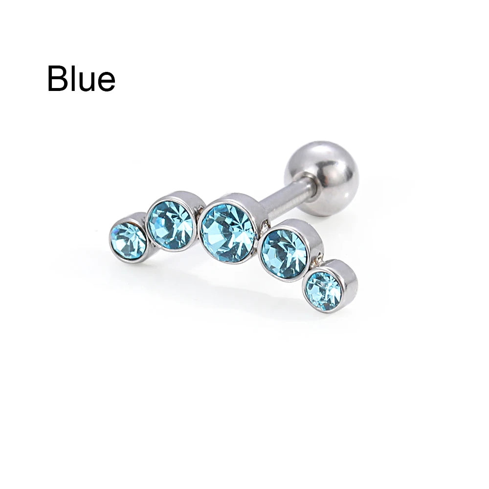 1PC Cartilage Helix Tragus Stud Earrings Ear Nail Stainless Steel Bar Piercing Crystal Body Jewelry Accessories Gifts