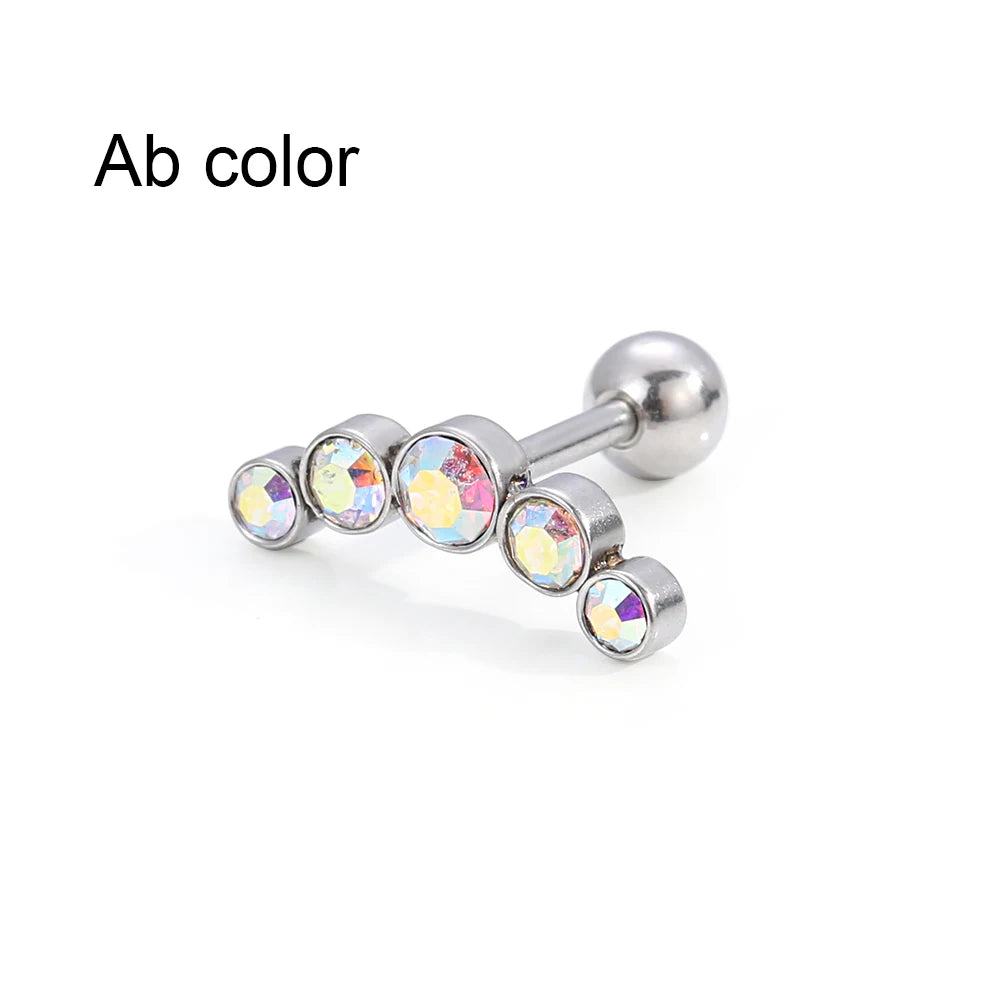 1PC Cartilage Helix Tragus Stud Earrings Ear Nail Stainless Steel Bar Piercing Crystal Body Jewelry Accessories Gifts