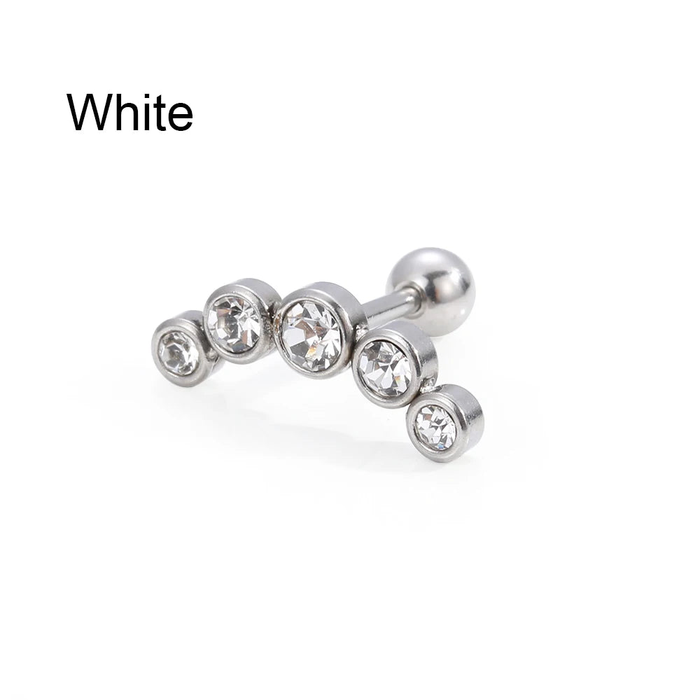 1PC Cartilage Helix Tragus Stud Earrings Ear Nail Stainless Steel Bar Piercing Crystal Body Jewelry Accessories Gifts