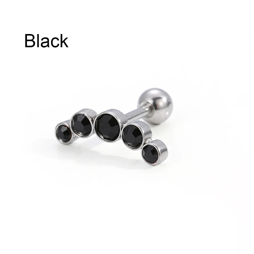 1PC Cartilage Helix Tragus Stud Earrings Ear Nail Stainless Steel Bar Piercing Crystal Body Jewelry Accessories Gifts