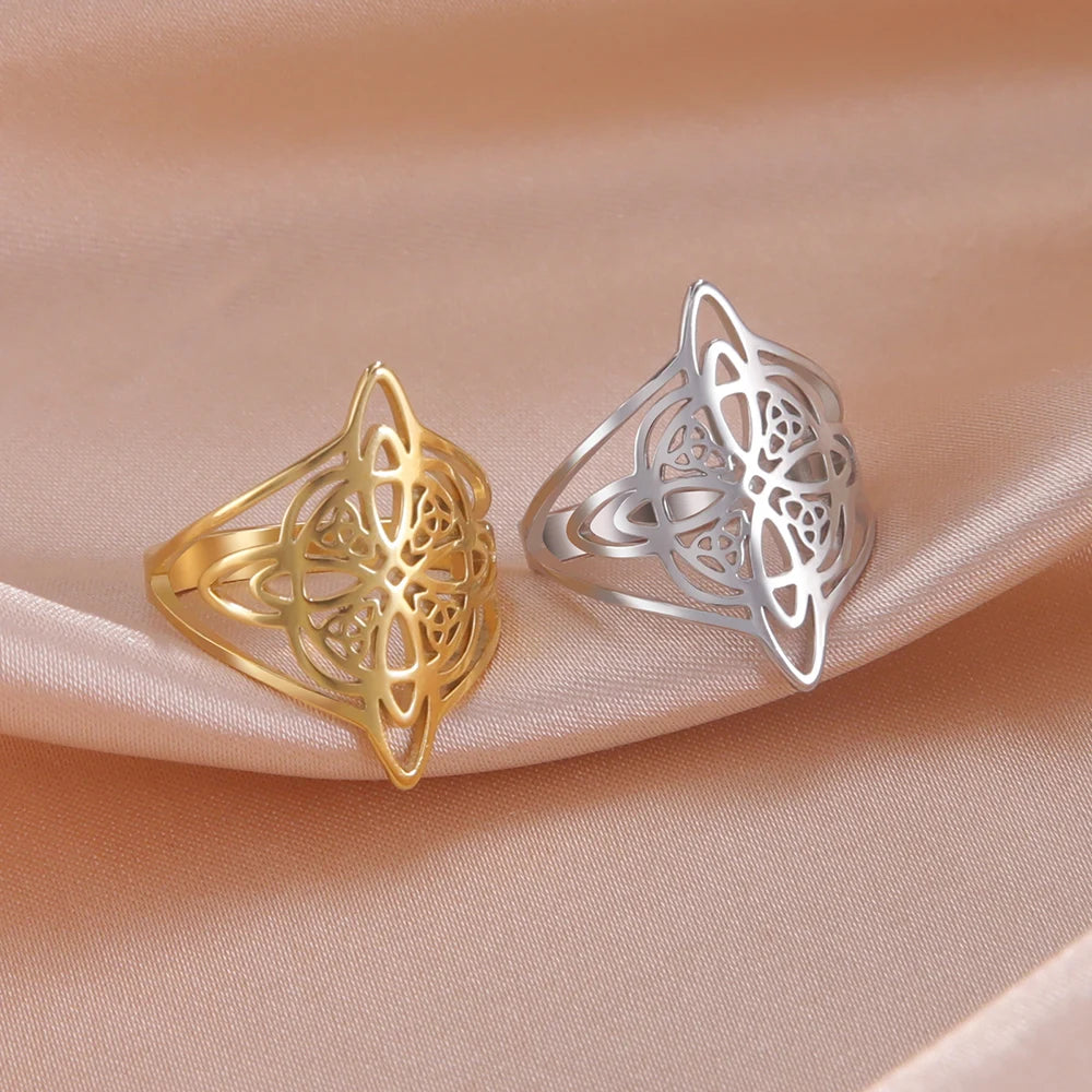 Dawapara Witch Knot Women Ring Celtics Knot Trinity Triquetra Ring Witchcraft Amulet Stainless Steel Wiccan Jewelry