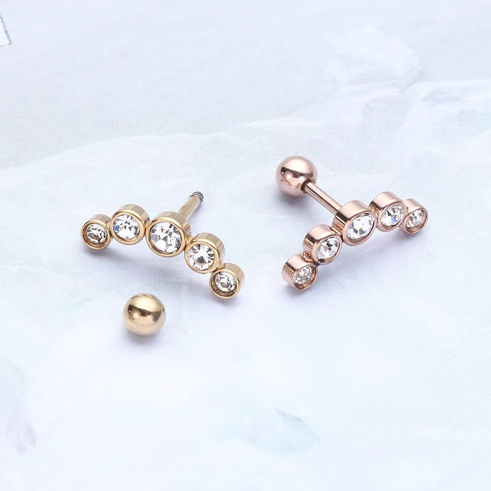 1PC Cartilage Helix Tragus Stud Earrings Ear Nail Stainless Steel Bar Piercing Crystal Body Jewelry Accessories Gifts
